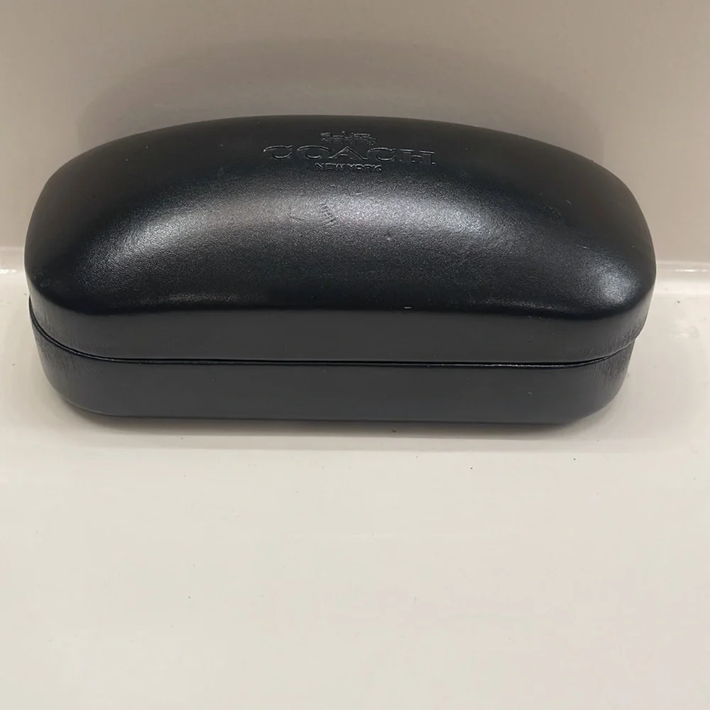 COACH SUNGLASSES CASE ONLY. Black with velvet interior. Gold “COACH” imprint.